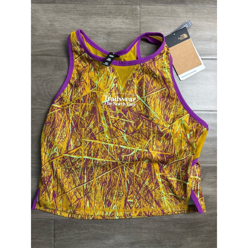 The North Face Trail Wear Grassy Camo Built In Bra Hiking Tank Top Size Large